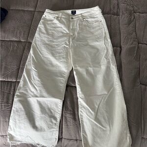 J. Crew Cream Wide-Leg Ankle Jeans